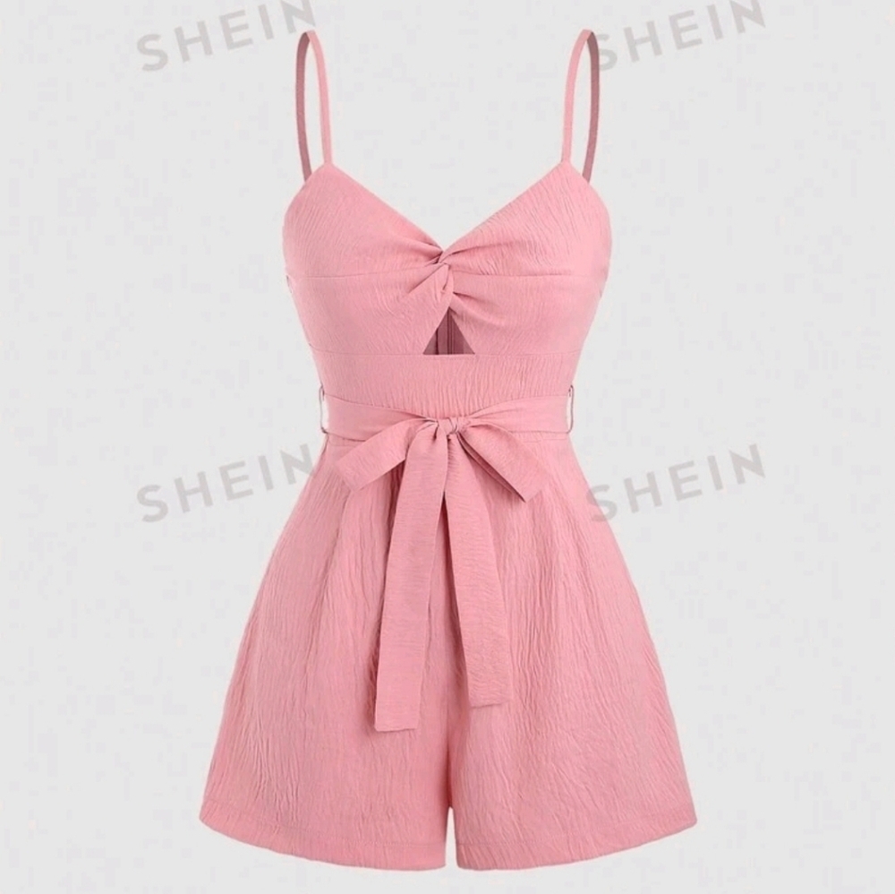 SHEIN Sweetro Women's Front Knot Spaghetti Strap Romper Size Medium Dusty Rose